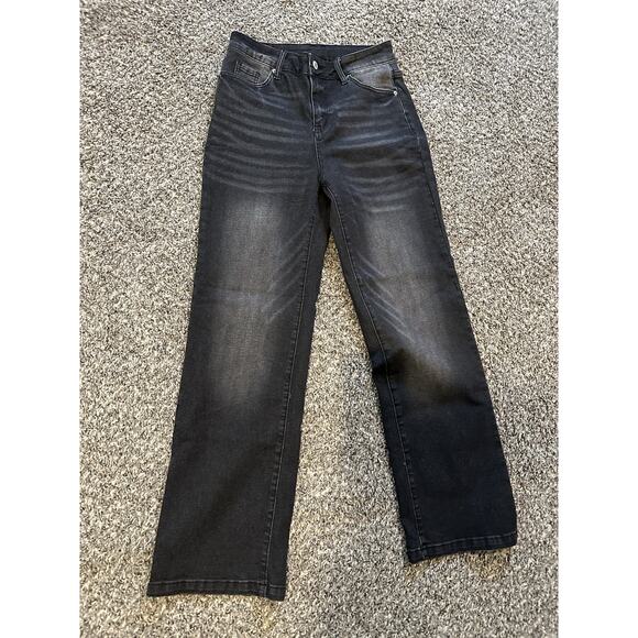 Sidefeel Jeans Size 6 Straight Wide Leg Stretchy Black - Picture 6 of 13